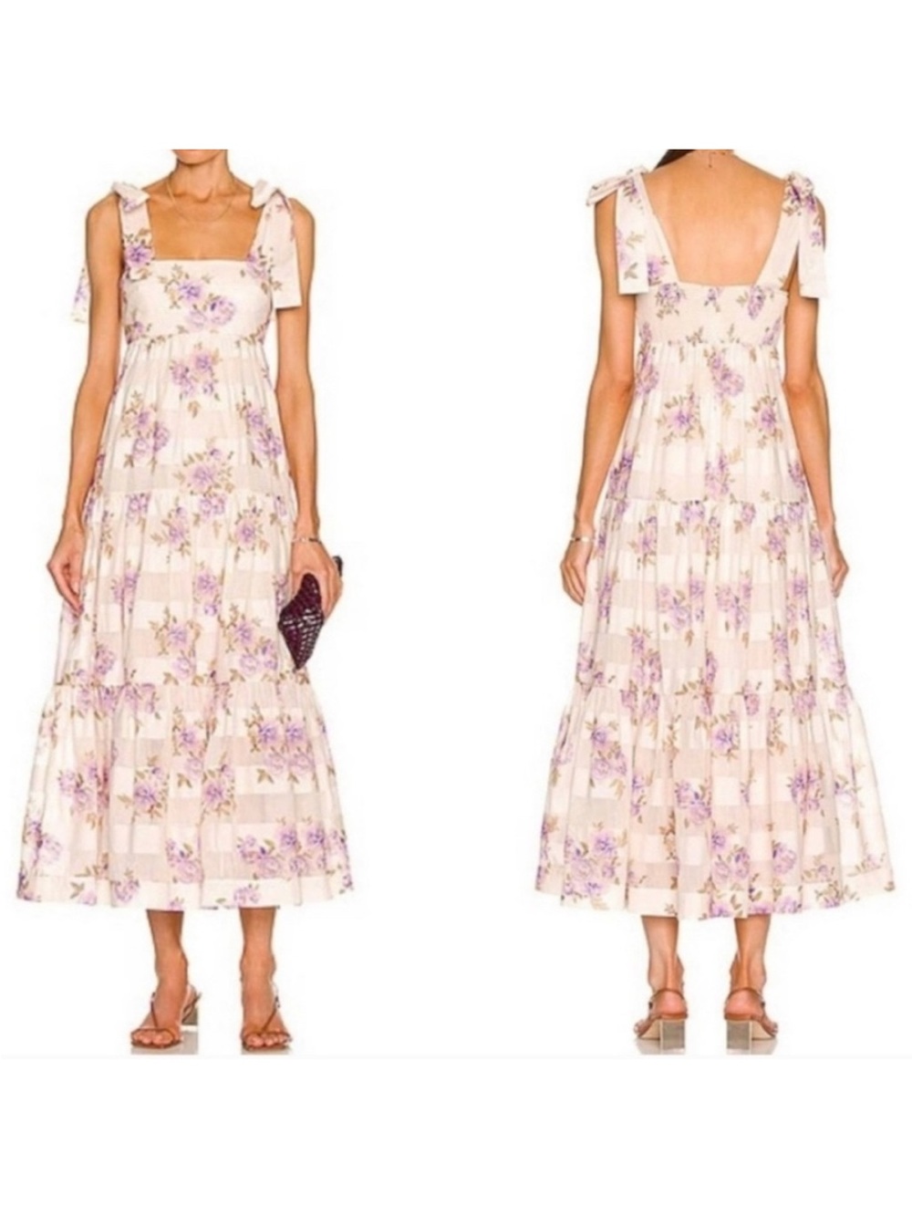 Zimmermann Rosa Striped Picnic Dress Lilac Rose size 2 US 8 Floral Cotton Silk F